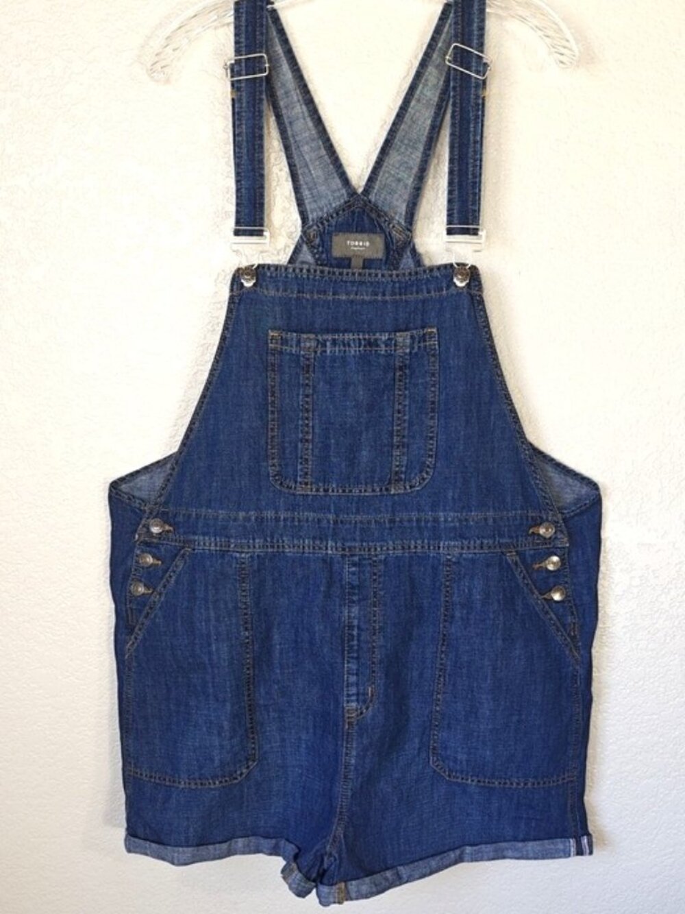 Torrid 14 Relaxed Denim Short Overalls Relaxed Fit Med Wash Cotton Linen Blend - Picture 3 of 6